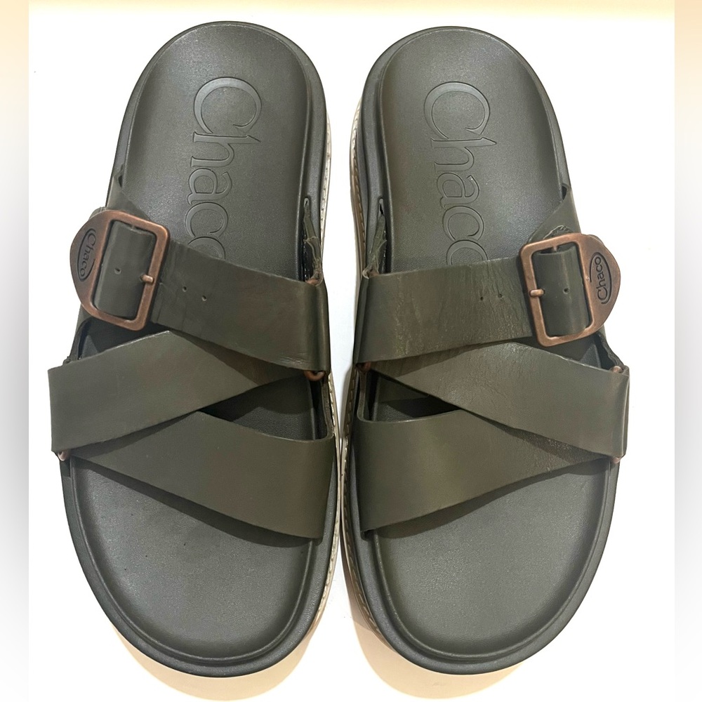 Chaco Leather Townes Slides - Dark Green